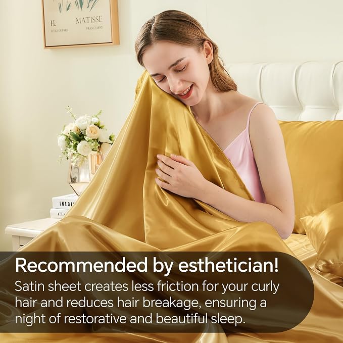 BEDELITE Satin Sheets Twin Size Bed Set, Luxury Soft Gold Silky Sheets - Image 4