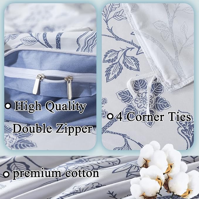 FADFAY Duvet Cover Set Twin Floral Bedding Percale Cotton 600 TC Classical - Image 3
