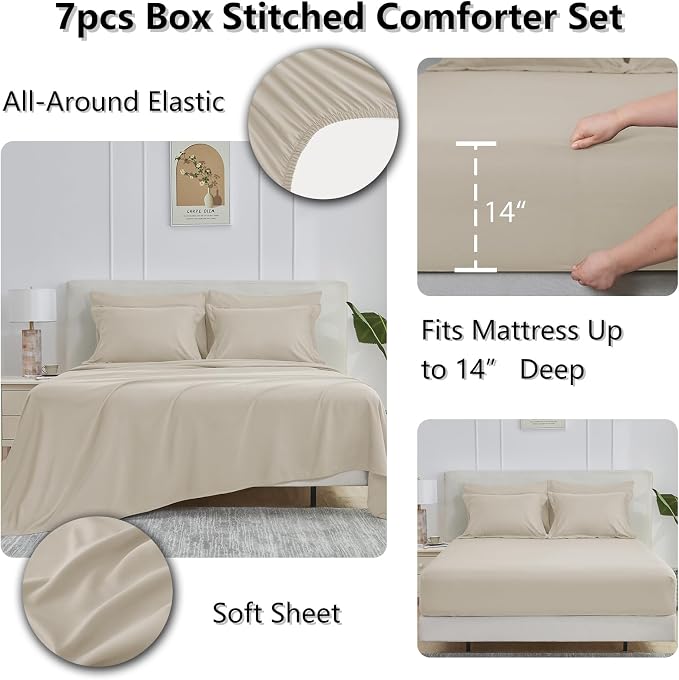CozyLux Full Size Comforter Sets Oatmeal - Image 6