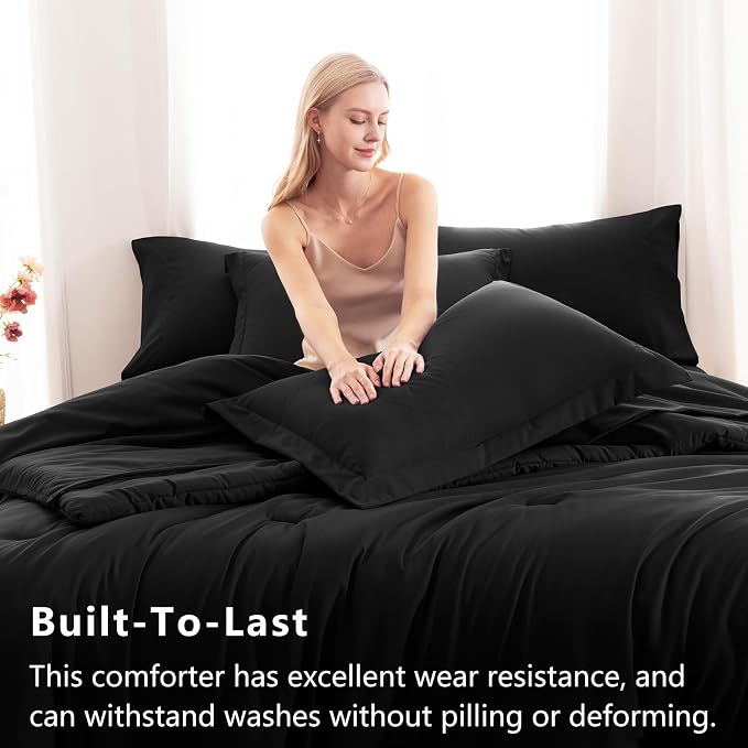 CozyLux Oversized King Comforter Set Black, 7 Pieces Bed in a Bag Comforter Set - Image 3