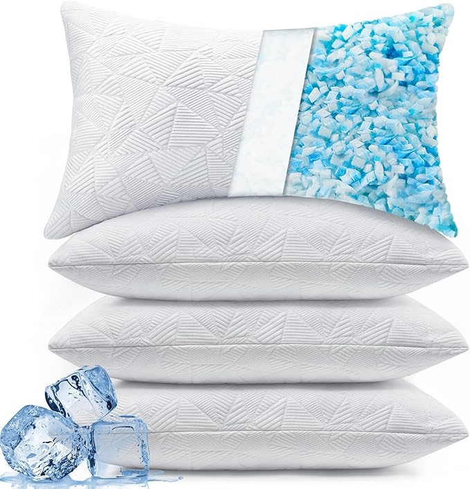 BETU Cooling Pillows Queen Size Set of 4, Shredded Memory Foam Bed Pillows by BETU
