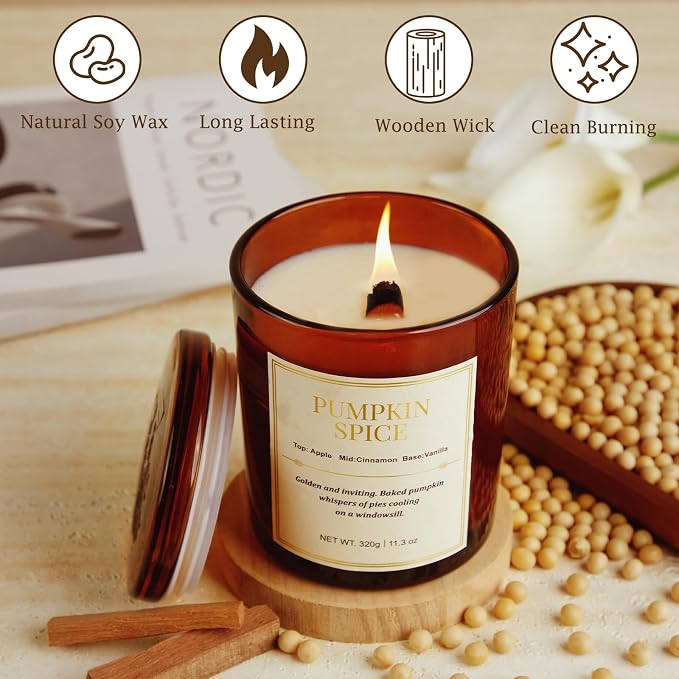 Scented Candles for Home, 2 Pack Wood Wick Pumpkin Spice Scented Candles - Image 4