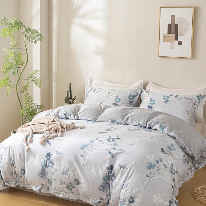 OAITE Duvet Cover Set King Size Floral Pattern Ultra Soft 100% Cotton Duvet - Image 2
