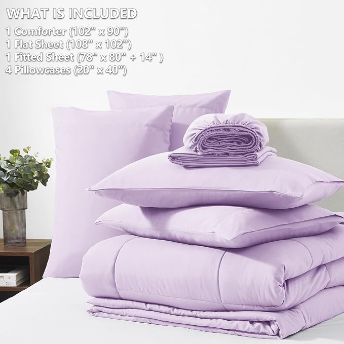 CozyLux King Size Comforter Set Lavender, 7 Pieces Bed in a Bag, Light Purple - Image 6