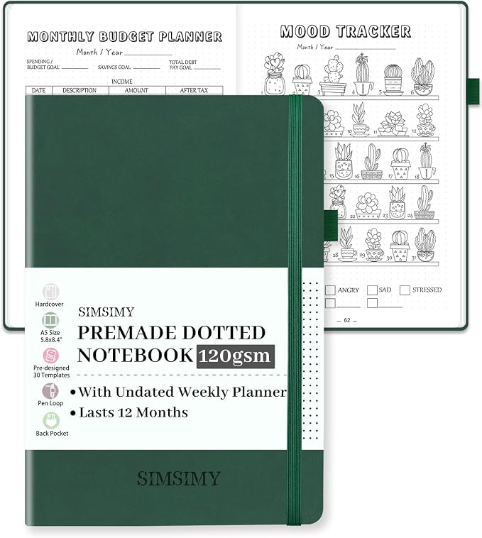 Dotted Journal Notebook with Premade Bullet Templates, Pre-made Dot Grid by SIMSIMY