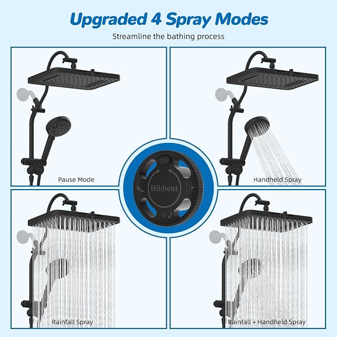 Hibbent cUPC Certified 13'' Shower Head Combo, High Pressure 5 Spray Rainfall - Image 4