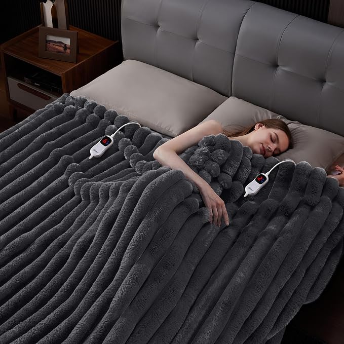 Heated Blanket Queen Size, Faux Fur Cozy Heating Blanket - Image 6