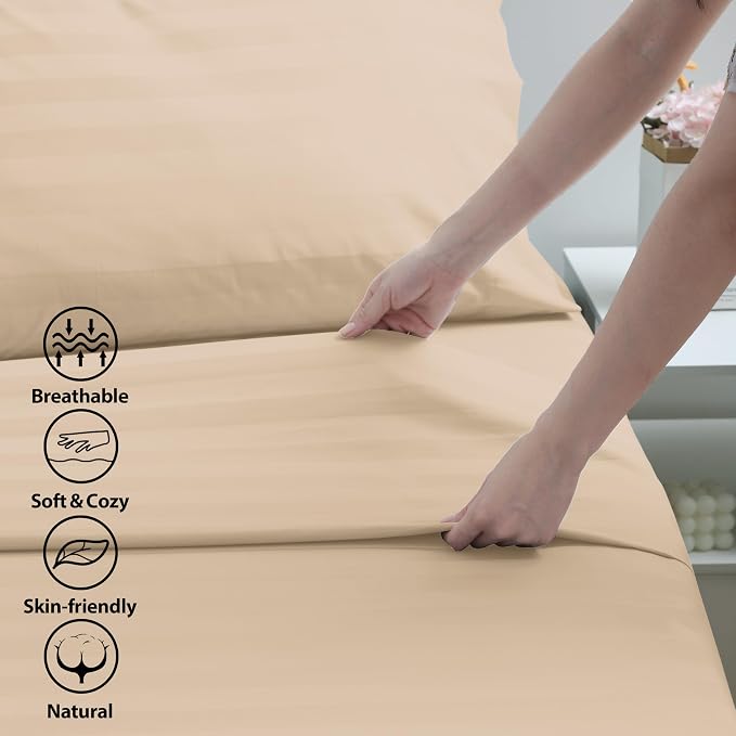 Cotton King Flat Sheet Only, 600 Thread Count 100% Egyptian Cotton Top Sheet - Image 3