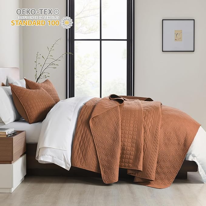 HORIMOTE HOME Burnt Orange Twin Size Quilt Set - Image 3