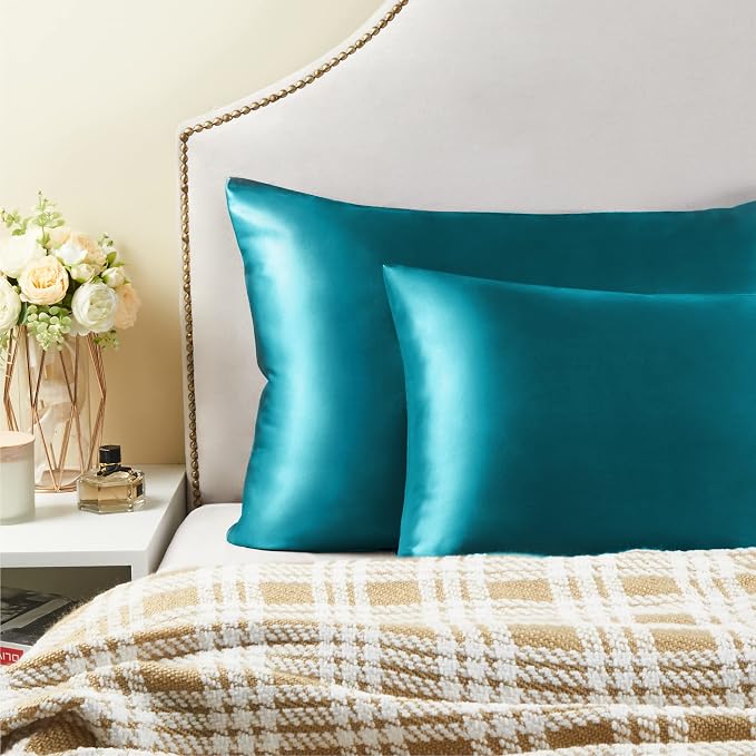 BEDELITE Satin Pillowcase with Zipper 2 Pack, Teal Pillow Cases Standard Size - Image 6