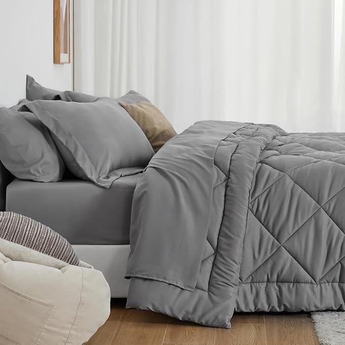 Love's cabin King Size Comforter Set Grey, 7 Pieces King Bed in a Bag, All - Image 3