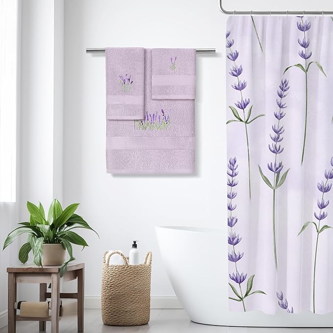 3 Pcs Lavender Floral Bathroom Towel Set Farmhouse Embroidered Lavender Floral - Image 4