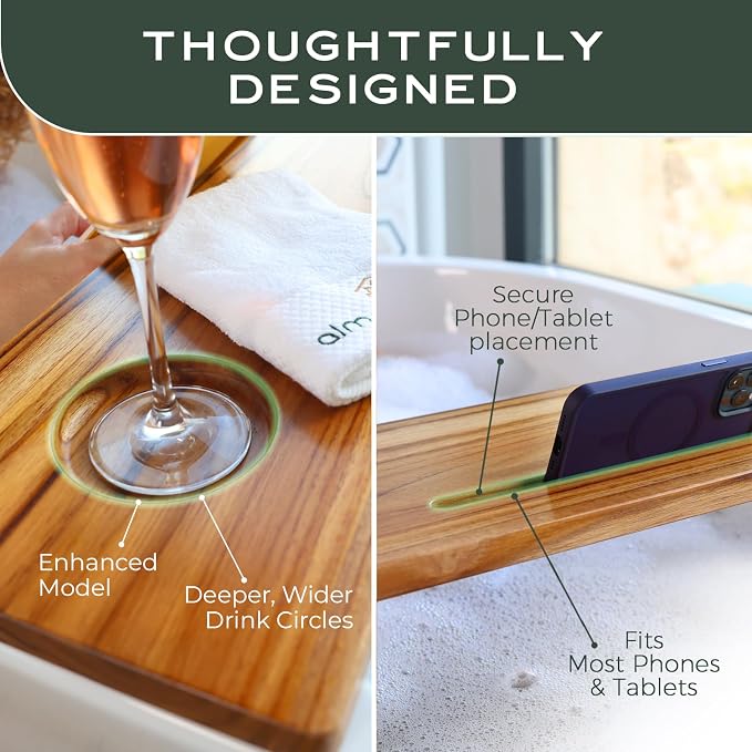 Teak Bathtub Tray for Tub 29” | Bath Tub Tray Wood for Small Tubs, Bath Tray - Image 4