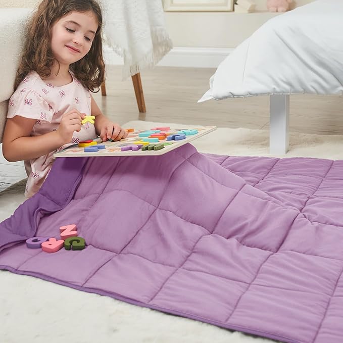 Purple Weighted Blanket Kids 3lbs, Cooling Heavy Throw Blanket - Image 4