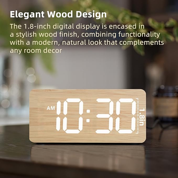 uscce Wooden Digital Alarm Clocks - Image 2