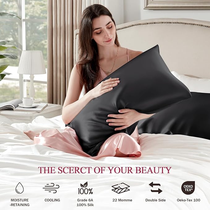 100% Silk Pillow Cases 2 Pack Queen Size Mulberry Silk Pillowcase Set of 2 - Image 5