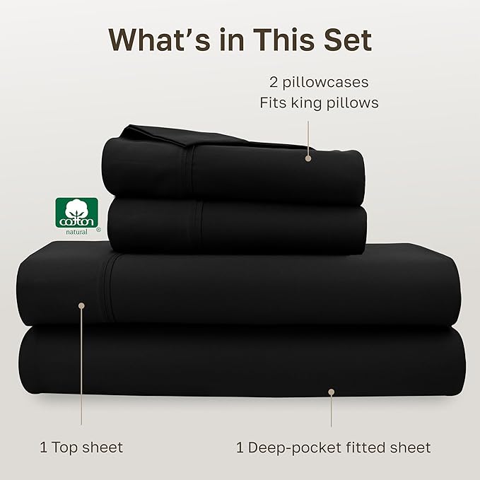 California Design Den Soft 100% Cotton King Size Bed Sheets Set, 400 TC Good - Image 4