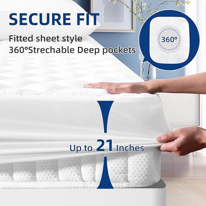 MEELUS Twin XL Mattress Protector, Breathable Waterproof Mattress Pad Cover - Image 5