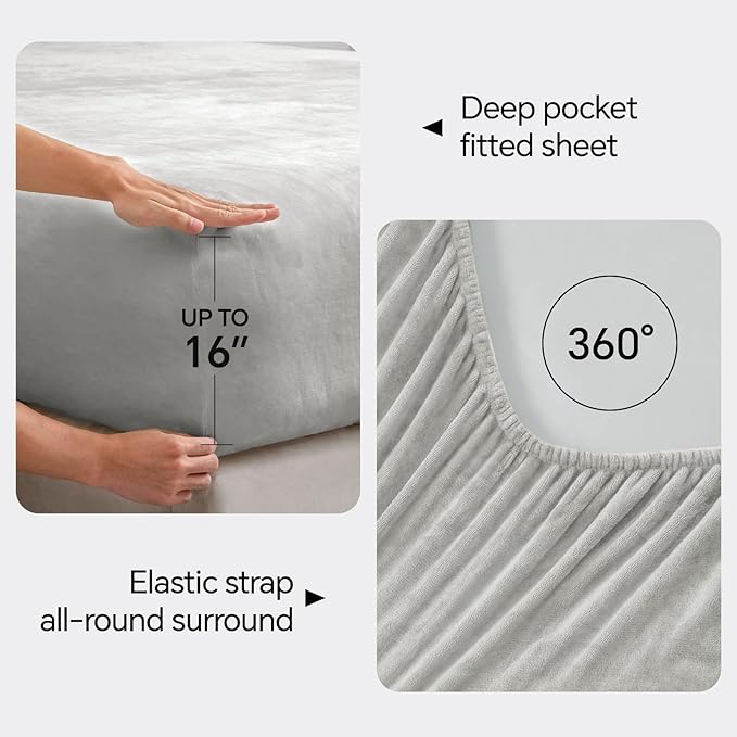BEDELITE Flannel Sheets King Size Light Grey - Image 4