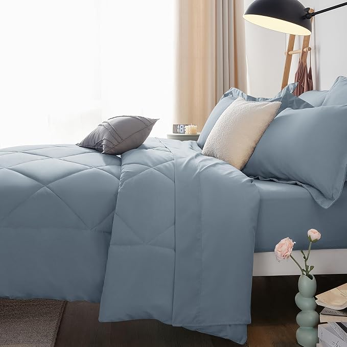 CozyLux Queen Comforter Set Dusty Blue - Image 9