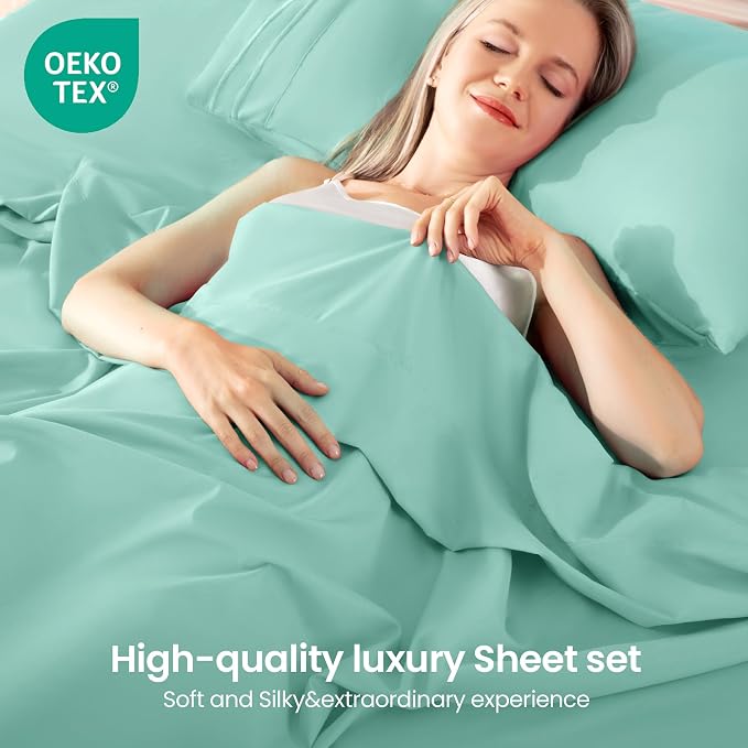 ROSE&RISY Light Green Queen Sheet Set, 4 Pieces Soft Bedding Sheet Set - Image 2