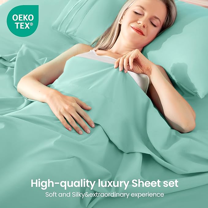 ROSE&RISY Light Green Full Sheet Set, 4 Pieces Soft Bedding Sheet Set, - Image 2