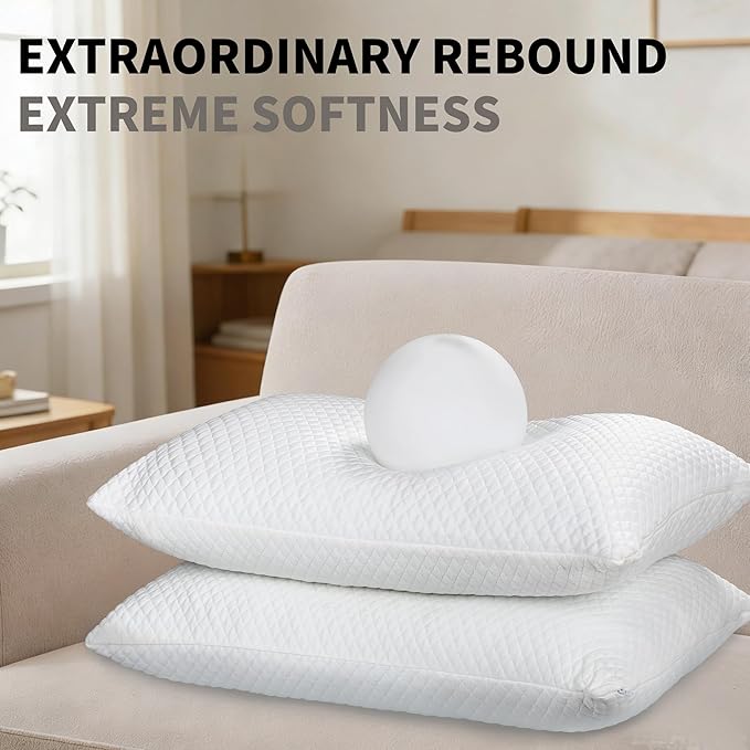 Cooling Pillow for Sleeping Twin Size Set of 2, Shredded Memory Foam Pillows - Image 3