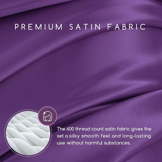MR&HM Satin Bed Sheets, Queen Size Sheets Set - Image 2