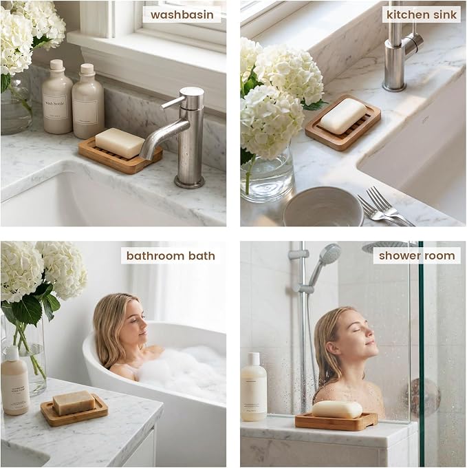 2PCS Self Draining Soap Holders, Rustic Slotted Bamboo Dish Tray, Easy Cleaning - Image 7
