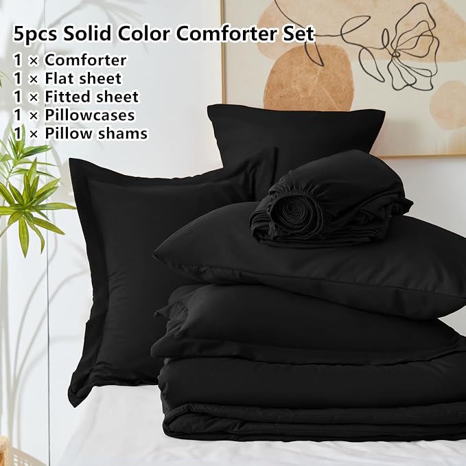 CozyLux Twin XL Comforter Set Black, 5 Pieces Bed in a Bag Twin Extra Long - Image 6