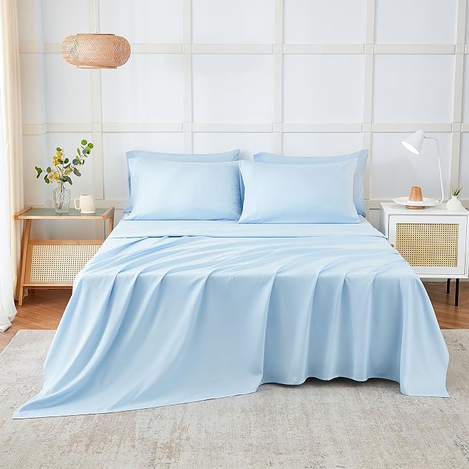ILAVANDE King Size 6 Piece Bed Sheets Set, Baby Blue - Image 2