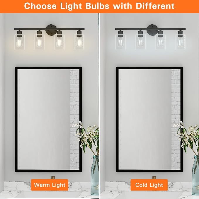 Espird 4 Light Bathroom Vanity Light Fixtures Black, Rustic Farmhouse Vanity - Image 6