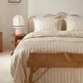 mixinni Striped Duvet Cover Set Queen Size, 3 Piece Cotton Linen Blend Bedding by mixinni