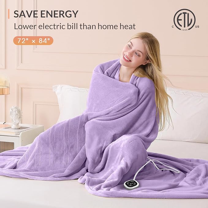 HOMLYNS LuxeHeat Heated Blanket Electric Blanket Full Size, Soft Flannel Sherpa - Image 6