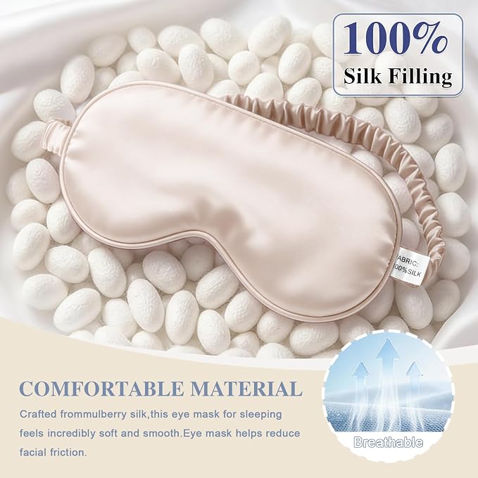 Silk Sleep Mask, Eye Mask for Sleep Women Men, Mulberry Sleeping Mask - Image 3