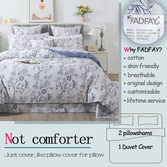 FADFAY Duvet Cover Set Queen Floral Bedding Percale Cotton 600 TC Classical - Image 2