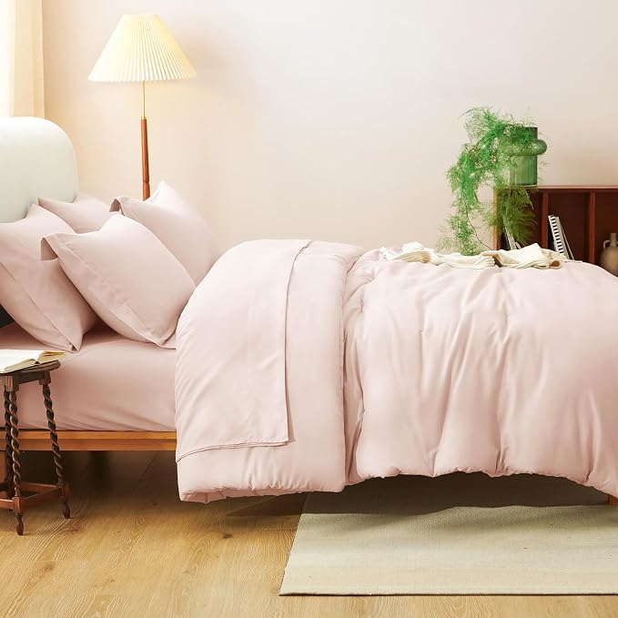 CozyLux Twin Comforter Set Blush Pink, 5 Pieces Bed in a Bag Twin Comforter Set - Image 8