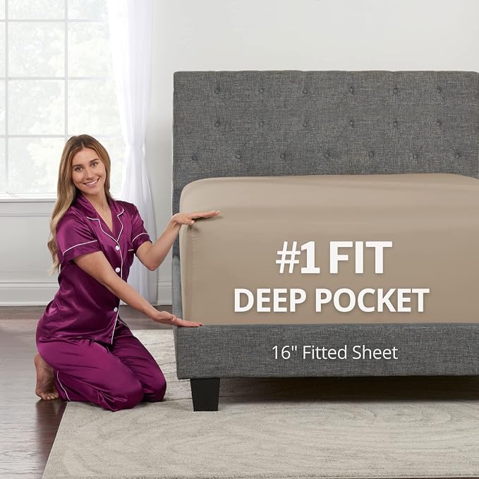 Real 16' Fitted Bed Sheets Deep Pocket Full Size, Fit 14'18' Mattresses & by DeaLuxeBedding