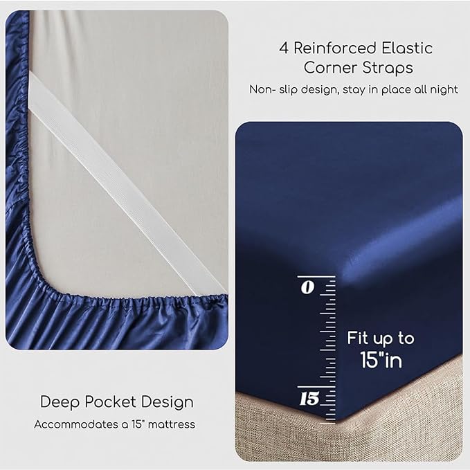 MR&HM Satin Bed Sheets, Queen Size Sheets Set - Image 4