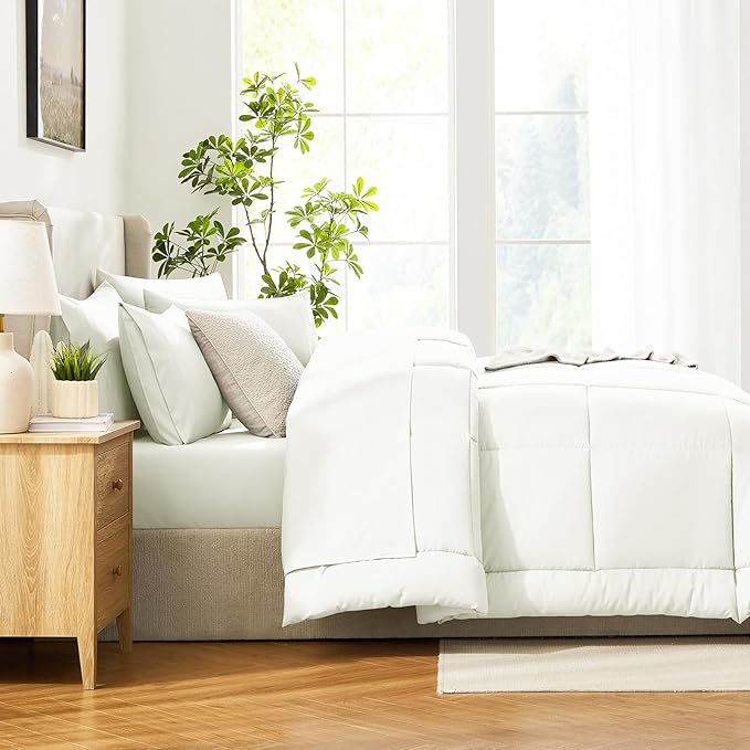 CozyLux Full Size Comforter Set Ivory, 7 Pieces Bed in a Bag, Ivory Comforter - Image 4