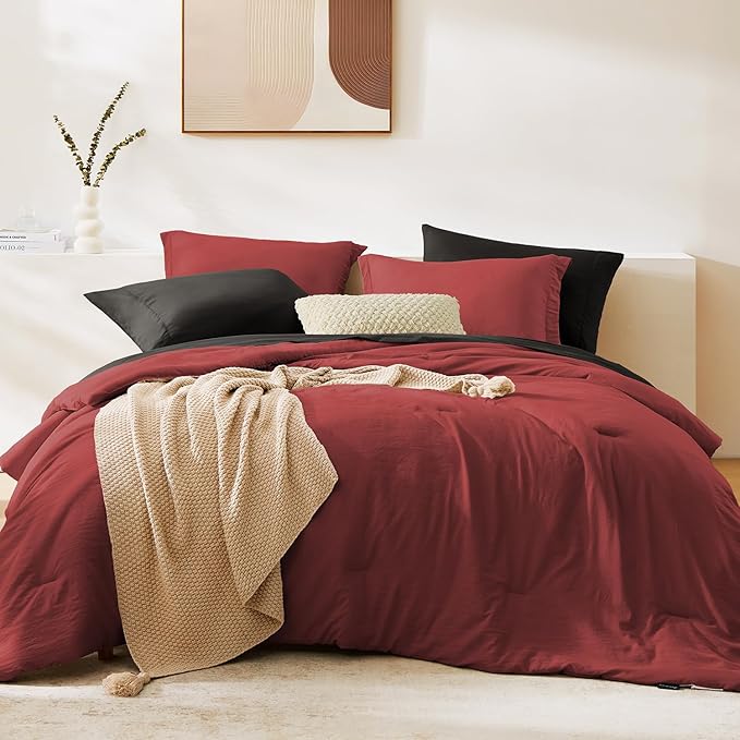 WRENSONGE Full Size Comforter Sets, 7 Pieces Bright Red Bed in a Bag by WRENSONGE