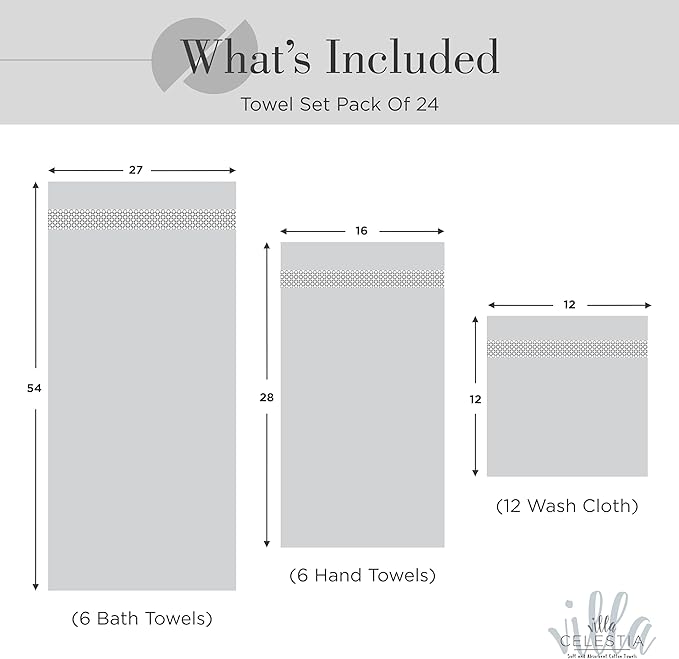 100% Cotton Bath Towel Set of 24-6 Bath Towels, 6 Hand Towels, 12 Wash Cloths - Image 5