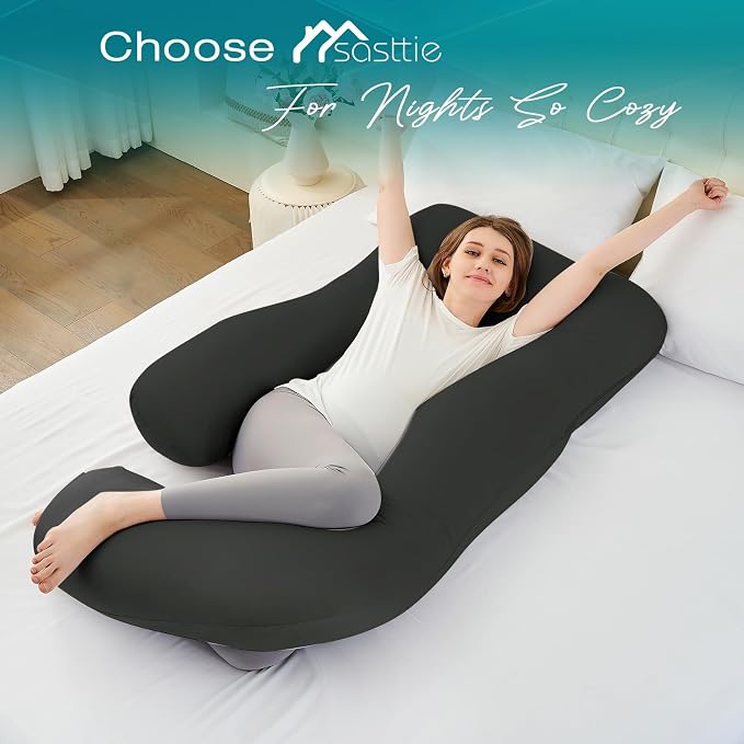 Sasttie Pregnancy Pillows for Sleeping, Jumbo U Shaped Cooling Full Body Pillow - Image 8