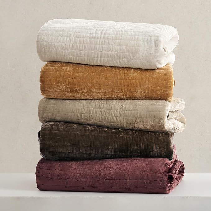 EVERGRACE Velvet Quilt Set King Size, Luxurious Soft Striped Channel Bedding Set - Image 6