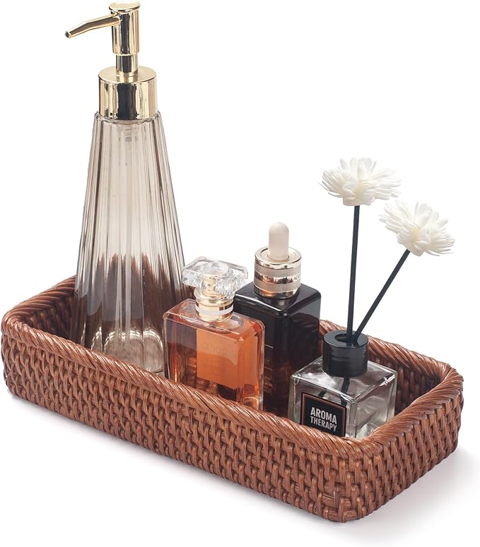 Rattan Bathroom Vanity Trays Toilet Tank Baskets Long Narrow Hand Towel Storage by DECRAFTS