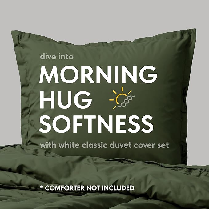 White Classic Dark Green Duvet Cover Queen Size, Microfiber Duvet Cover - Image 2