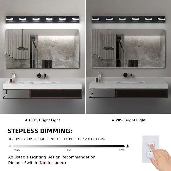 6-Light Bathroom Vanity Light Over Mirror, Matte Black LED Vanity Lighting - Image 5