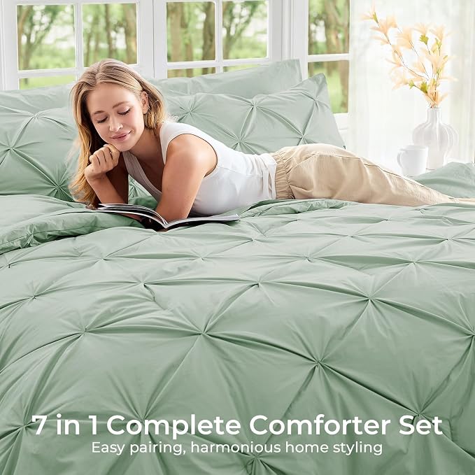 Sasttie California King Comforter Set, 7-Piece Bed in a Bag, Pintuck Bedding - Image 6