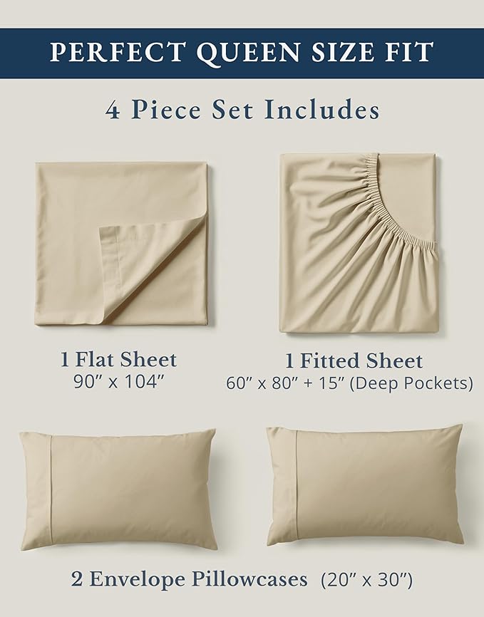 LANE LINEN 100% Organic Cotton Queen Size Sheets Set, Eco Friedly Mercerized - Image 4