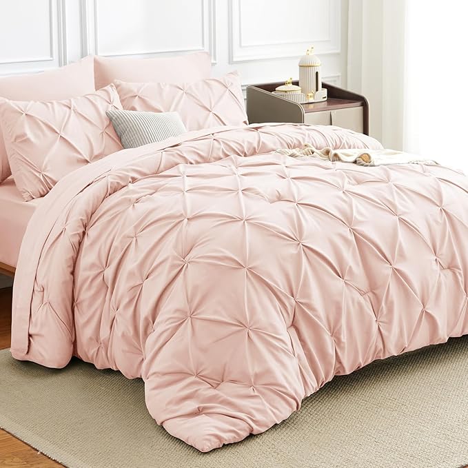 HIMEET Pintuck Bed in a Bag, 7 Pieces King Size Comforter Set Blush Pink by Unknown